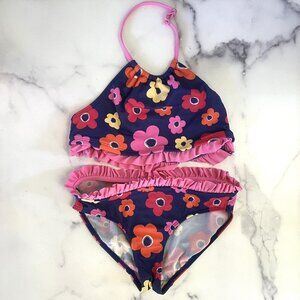 Lands' End Girls' Two Piece Swimsuit, Navy Poppy Print, Size 12